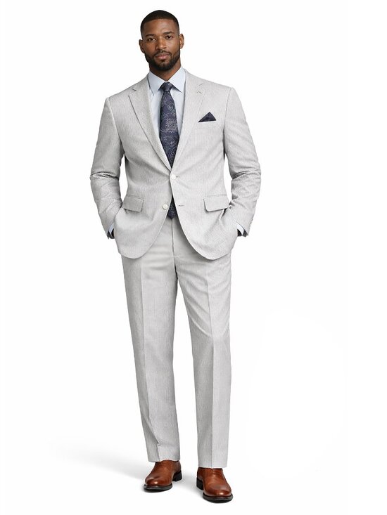 Other - Men's Seersucker Striped Suit 2-PC Modern-Fit, Adjustable Waist - Green